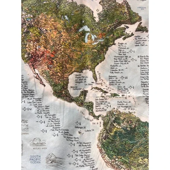 Awesome Maps World Surf Map Surfing Sites Around the World Wall Tapestry - Picture 3 of 10
